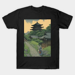 a beautiful timple kawase hasui style art japan T-Shirt